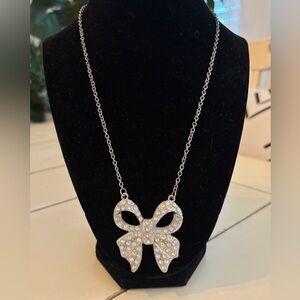 Rhinestone Bow Pendant Necklace Costume Jewelry